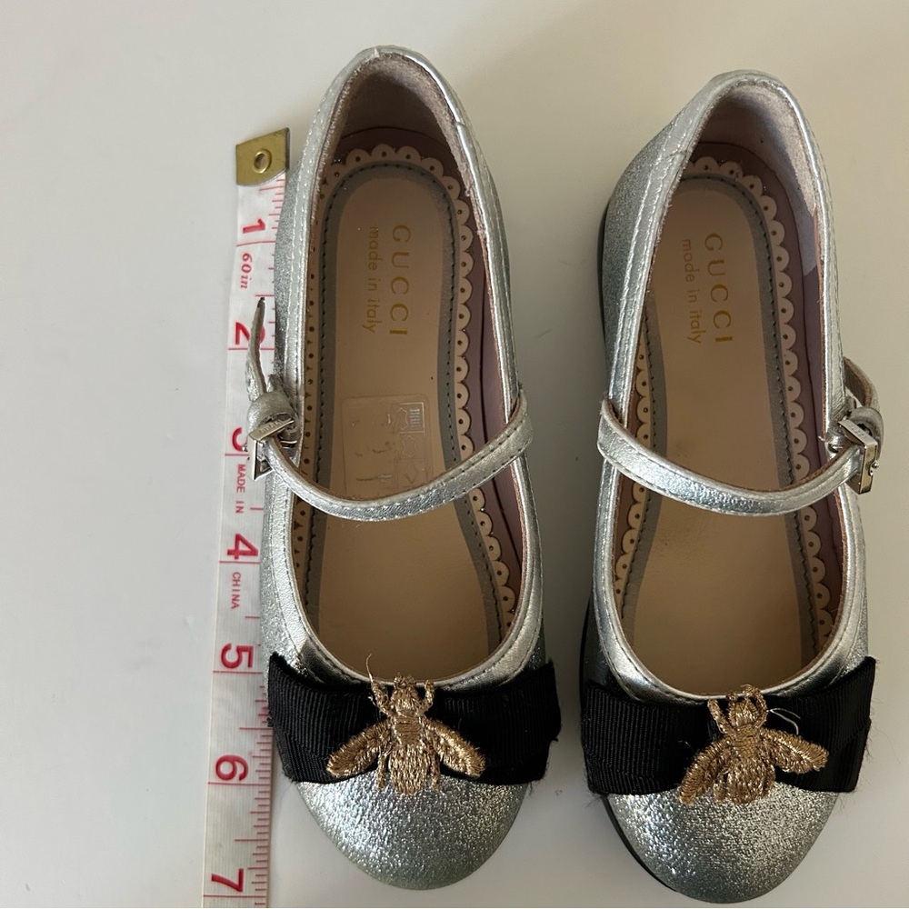 Gucci Toddler Metallic Sparkly Leather Mary Jane Flat Round Toe Shoes EU 25 - Picture 7 of 9